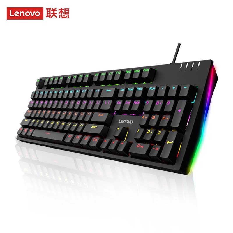 联想 K104 机械键盘 红轴 RGB光效跑马灯 有线 游戏电竞办公键盘 104键 吃鸡键盘 黑色